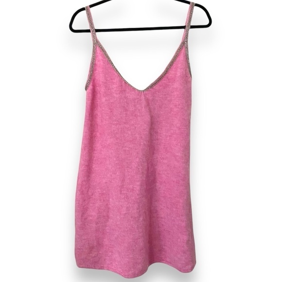 Zara Wool Alpaca Beaded Strappy Dress Size Large Pink Sparkle Valentines Day - Picture 6 of 15